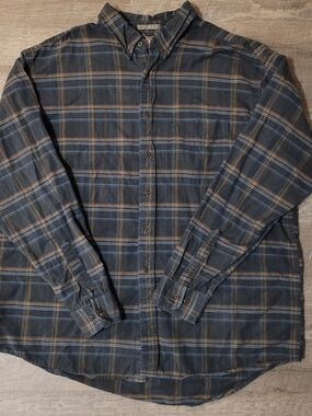 Arrow Plaid Button-Down Shirt Jacket in Black, Blue and Brown